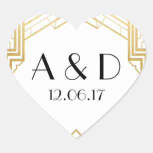 Weiß u. Goldkunst-Dekozwanziger jahre runder Herz-Aufkleber