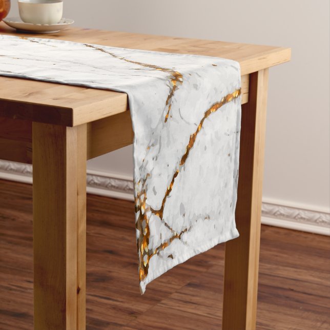 Weiß u. Goldmarmor Kurzer Tischläufer (Beispiel)