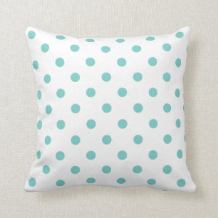Weiß und Aqua Blue Polka Dots Toss Kissen