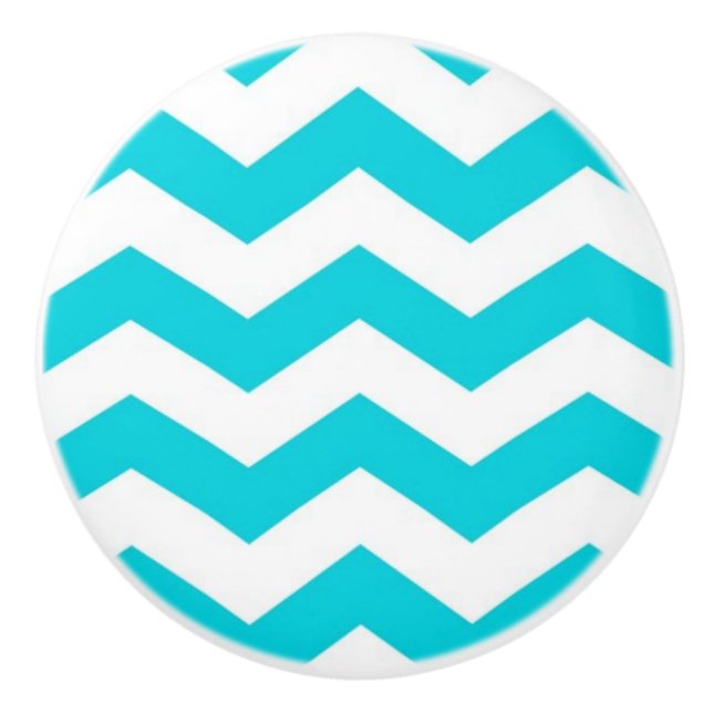 Weiß und Aqua-Zickzack-Muster Keramikknauf (Vorderseite)