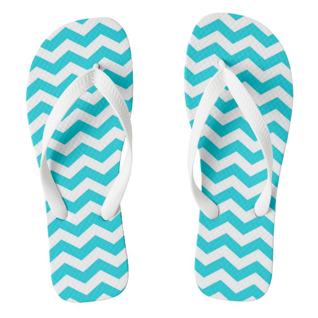 Weiß und Aqua Zig Zag Muster Flip Flops (Fußbett)