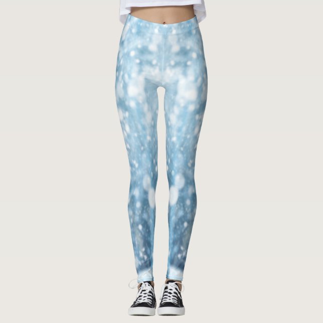 Weiß und Baby blau Ästhetische Weihnachtsschnee Leggings (Vorderseite)