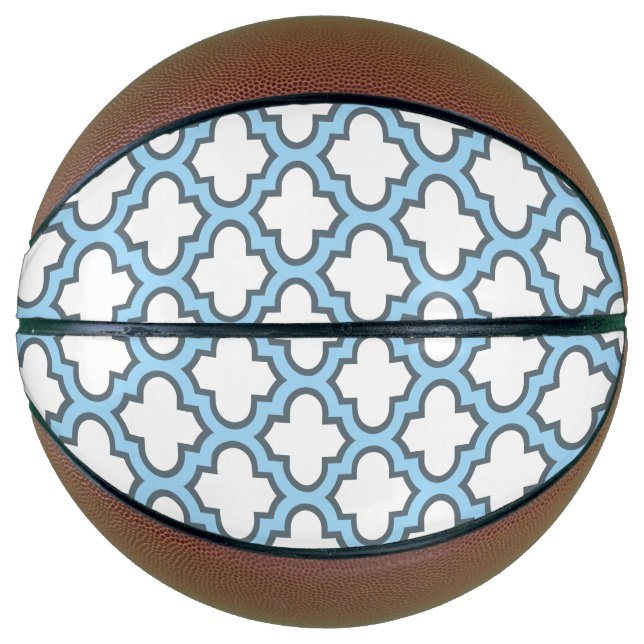 Weiß und Baby Blue Trellis, Gitter, Quatrefolie Basketball (Vorderseite)