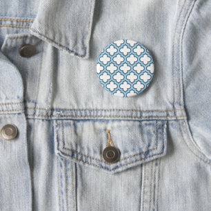 Weiß und Baby Blue Trellis, Gitter, Quatrefolie Button