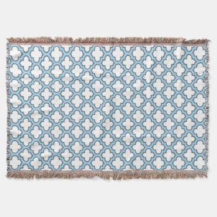 Weiß und Baby Blue Trellis, Gitter, Quatrefolie Decke