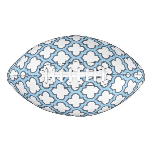Weiß und Baby Blue Trellis, Gitter, Quatrefolie Football (Vorderseite)