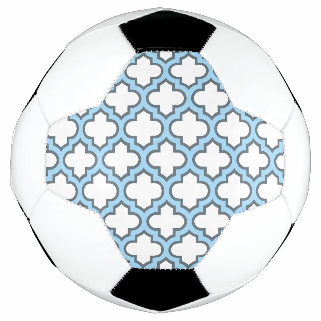 Weiß und Baby Blue Trellis, Gitter, Quatrefolie Fußball (Vorderseite)