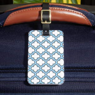 Weiß und Baby Blue Trellis, Gitter, Quatrefolie Gepäckanhänger