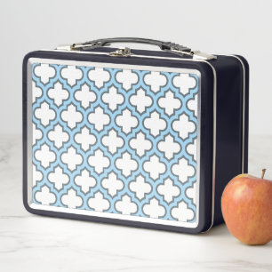 Weiß und Baby Blue Trellis, Gitter, Quatrefolie Metall Brotdose
