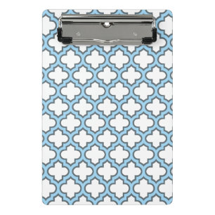 Weiß und Baby Blue Trellis, Gitter, Quatrefolie Mini Klemmbrett
