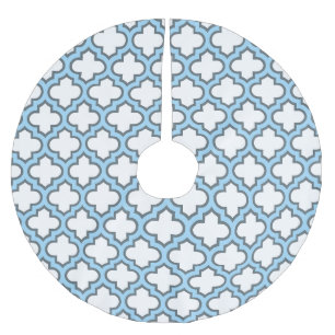 Weiß und Baby Blue Trellis, Gitter, Quatrefolie Polyester Weihnachtsbaumdecke