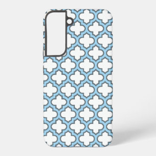 Weiß und Baby Blue Trellis, Gitter, Quatrefolie Samsung Galaxy Hülle