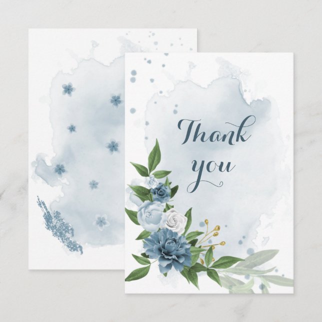Weiß und Blau der Blume Dankeskarte (Vorne/Hinten)