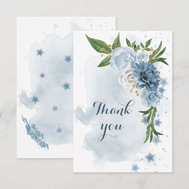 Weiß und Blau der Blume Dankeskarte (Vorne/Hinten)