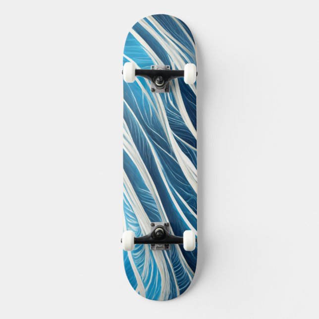 Weiß und blau fließende Linien mit Textur Skateboard (Vorderseite)