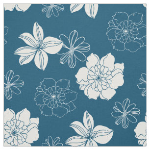 Weiß und blau grafisches Blumenmuster Stoff