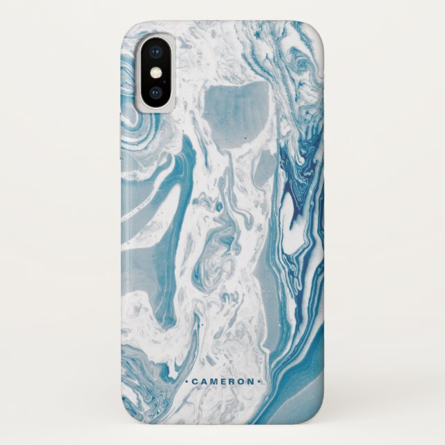 Weiß und blau Imitate Marmor Moderne Personalisier Case-Mate iPhone Hülle (Rückseite)