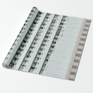 WEISS UND BLAU KONKRETES GEBÄUDE GESCHENKPAPIER