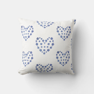 Weiß und Blau Paw Herzmuster Chic Kissen