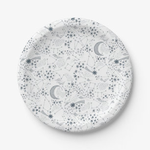 Weiß und Blau-Sternenmoon-Muster Pappteller
