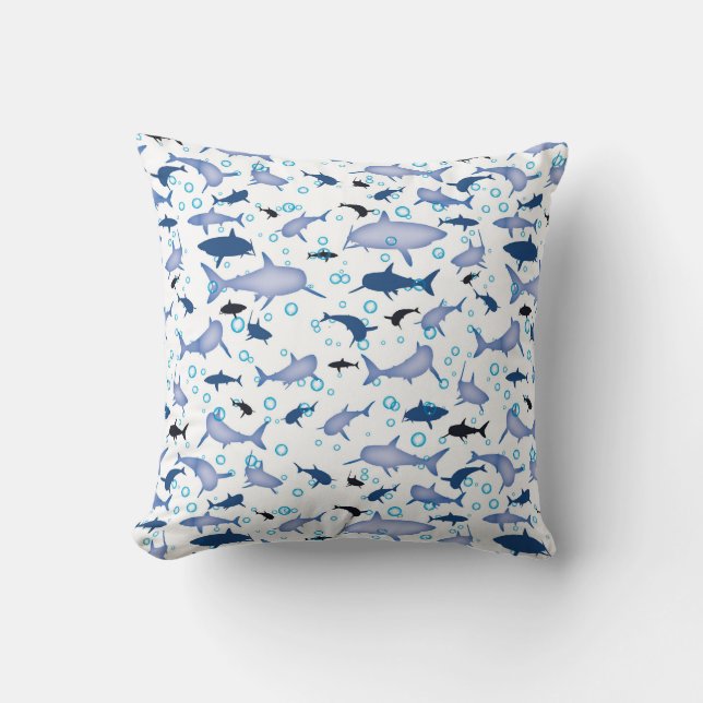 Weiß und blau wiederholendes Motiv | Shark Pattern Kissen (Vorderseite)