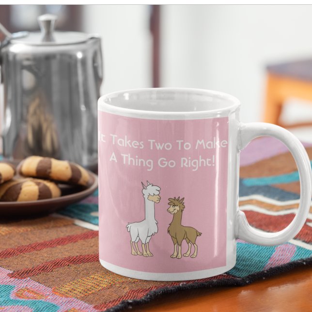 Weiß und braun Lama Llama Couple Kaffeetasse (Von Creator hochgeladen)