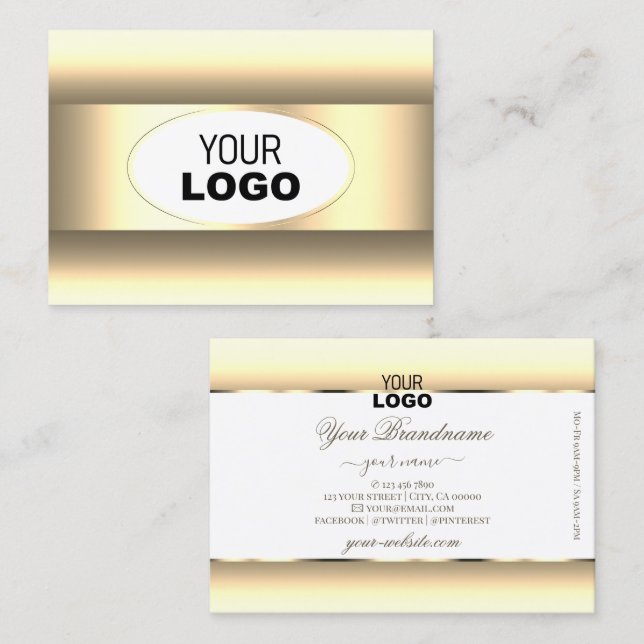 Weiß und Cream Ombre Logo Light Gold Dekor Border Visitenkarte (Vorne/Hinten)
