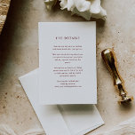 Weiß und dunkelrot | Angaben zum Hochzeitgast Begleitkarte<br><div class="desc">Diese minimalistischen und eleganten Gästebuchskarten mit dunkelrotem Text auf weißem Hintergrund sorgen für ein schlichtes und stilvolles Aussehen. Sie können diese Karten für die Anfahrt,  Empfang- oder Transportinformationen,  Hotel- oder Unterkunftsinformationen und alle anderen Hochzeitsdetails verwenden,  die Sie für Ihre Gäste benötigen.</div>