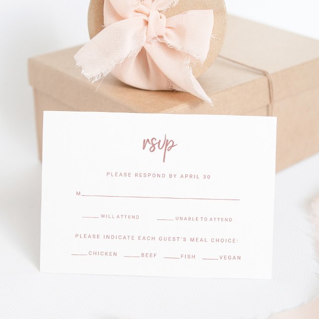 Weiß und Dusty-Rose | Wahl zum Hochzeitsessen RSVP Karte (A modern white and dusty pink wedding rsvp card)