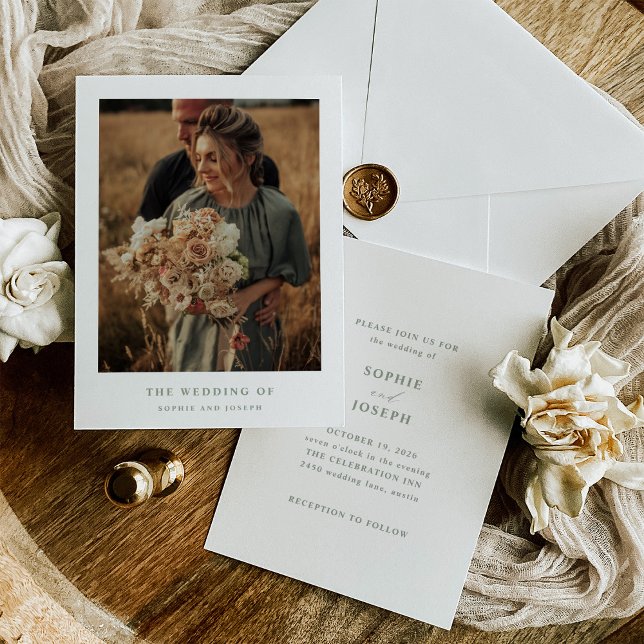 Weiß und elegant Text und Foto | Hochzeit Einladung (Von Creator hochgeladen)