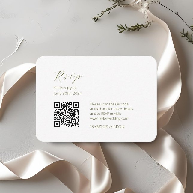 Weiß und Elfenbein | Chic Simple Scrpt QR Code Wed Begleitkarte (Von Creator hochgeladen)