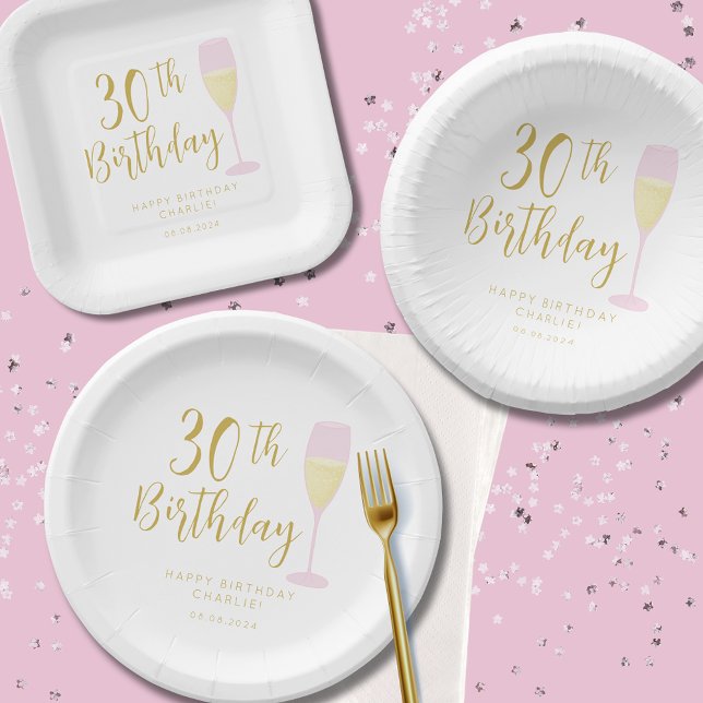 Weiß und Gold 30. Geburtstagsschrift Pappteller (Cheers to 30 years paper plates and bowls)