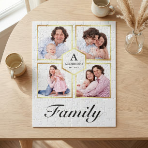 Weiß und Gold 4 Bilder Familien-Foto-Collage Puzzle