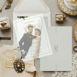 Weiß und Gold Altes Geld Vintage Wappen Hochzeit