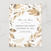 Weiß und Gold Blätter Kranz Save the Date
