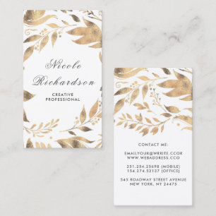 Weiß und Gold Blätter Wreath Modern Chic Visitenkarte