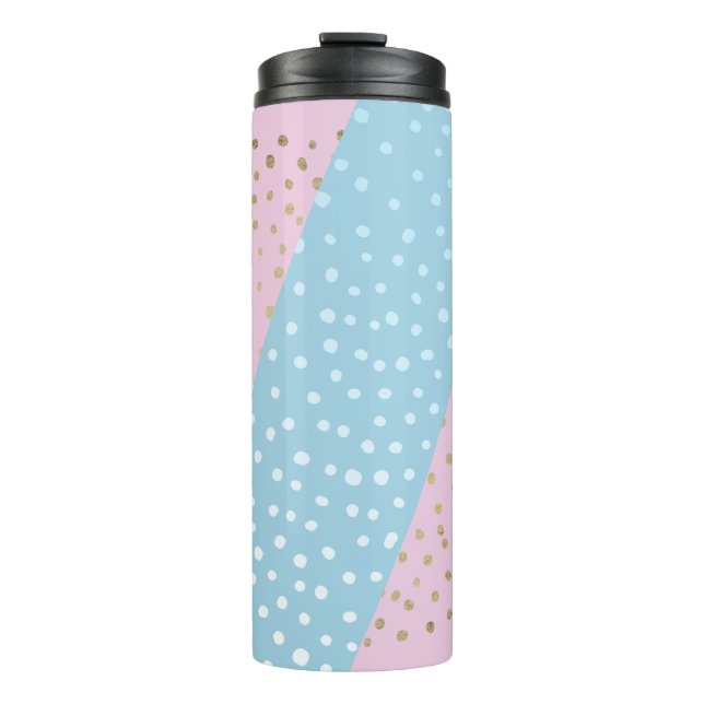 Weiß und Gold Bronze Dot Muster Thermal Tumbler Thermosbecher (Vorderseite)