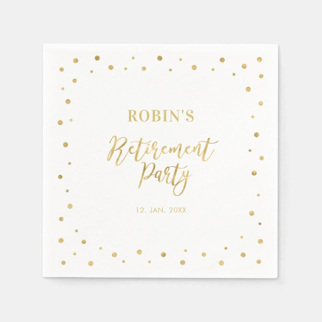 Weiß und Gold | Chic Confetti Retirement Party Serviette (Vorderseite)