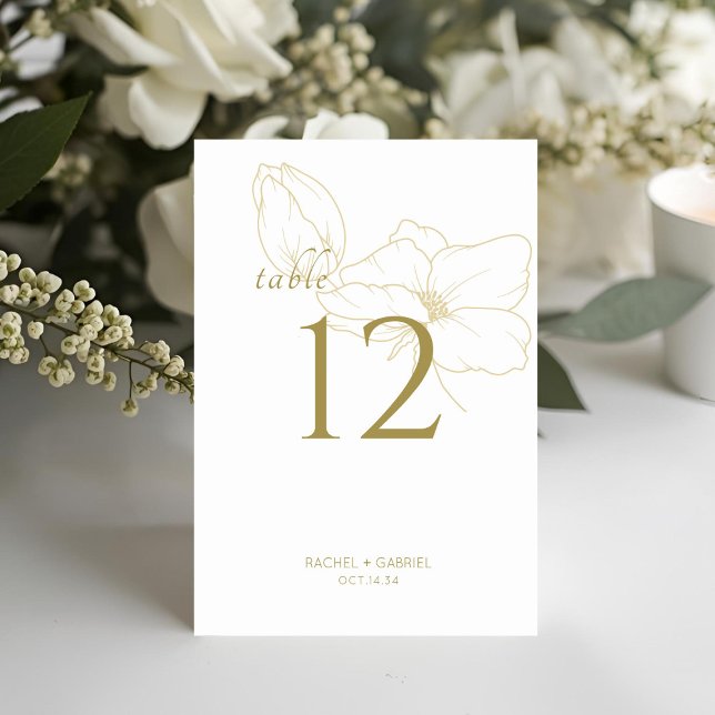 Weiß und Gold | Chic Modern Floral Wedding Tischnummer (Von Creator hochgeladen)