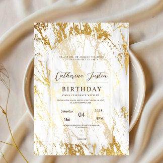 Weiß und Gold Elegant Luxus Chic Marmor Party Einladung