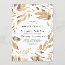 Weiß und Gold Elegante Blätter Laurel Wedding