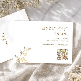 Weiß und Gold Elegantes QR-Code RSVP Hochzeit Begleitkarte