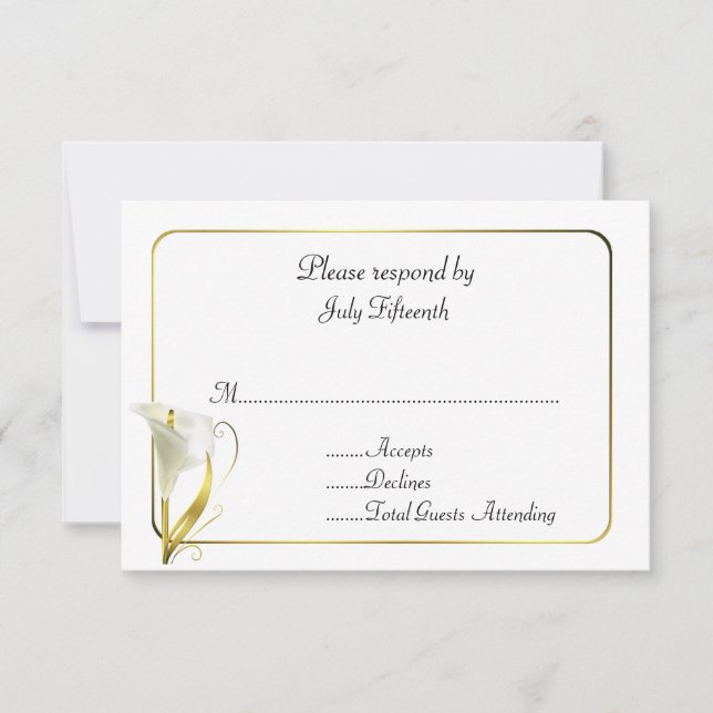 Weiß und Gold mit Calla Lily Wedding RSVP Card (Vorderseite)