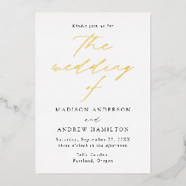 Weiß und Gold Moderne Hochzeit Folieneinladung