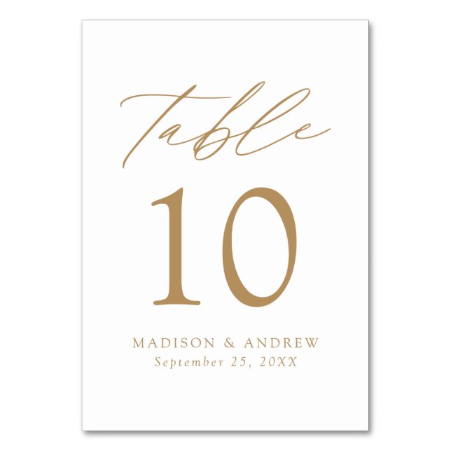 Weiß und Gold Moderne Hochzeit Tischnummer (Vorderseite)