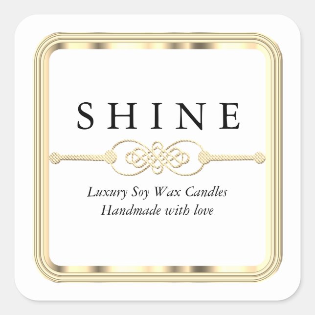 Weiß und Gold Quadratischer Aufkleber (Vorderseite)