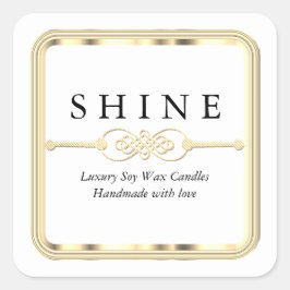 Weiß und Gold Quadratischer Aufkleber