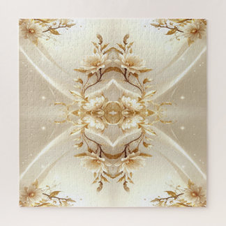 Weiß- und Goldblumen-Puzzle Puzzle