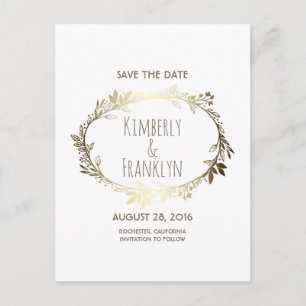Weiß- und Goldblumenschmuck Save the Date Ankündigungspostkarte