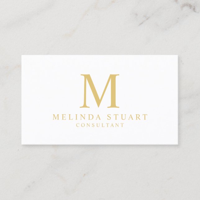 Weiß und Goldelegantes Monogramm Visitenkarte (Vorderseite)